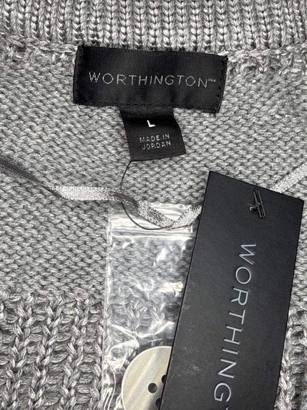 Worthington Large Gray Knit Sweater Vest Button Front Textured Pattern